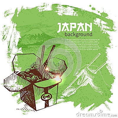 Hand drawn vintage Japanese sushi background Vector Illustration