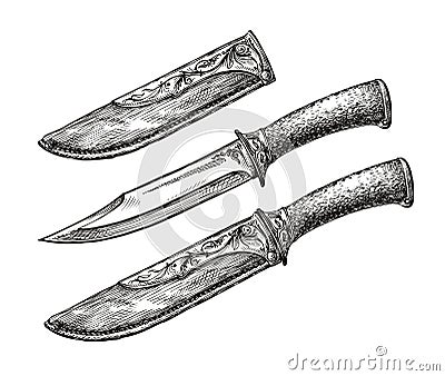 Hand-drawn vintage knife. Sketch edged weapon. Vector illustration Vector Illustration