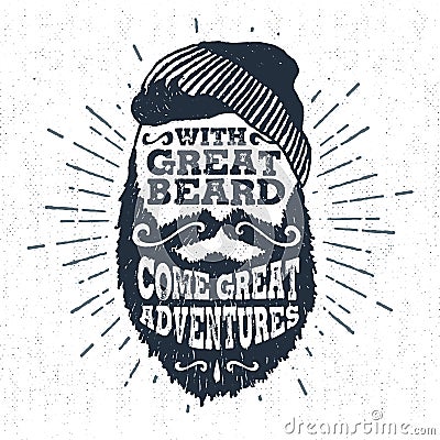 Hand drawn vintage label with textured bearded face vector illustration. Vector Illustration