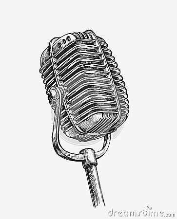 Hand-drawn vintage microphone. Sketch karaoke. Vector illustration Vector Illustration