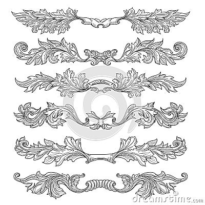 Hand drawn vintage page dividers with decorative floral swirls and scrolls Vector Illustration