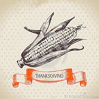 Hand drawn vintage Thanksgiving Day background Vector Illustration