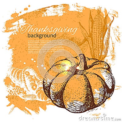 Hand drawn vintage Thanksgiving Day background Vector Illustration