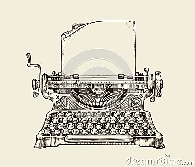 Hand drawn vintage typewriter. Sketch publishing. Vector illustration Vector Illustration