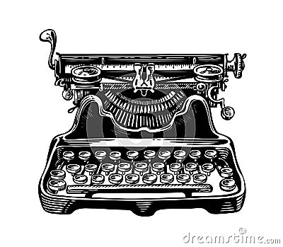 Hand-drawn vintage typewriter, writing machine. Publishing, journalism symbol. Sketch vector illustration Vector Illustration