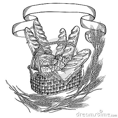 Hand drawn vintage vector illustration - Bakery Basket Vector Illustration