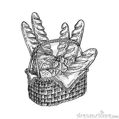 Hand drawn vintage vector illustration - Bakery Basket Vector Illustration