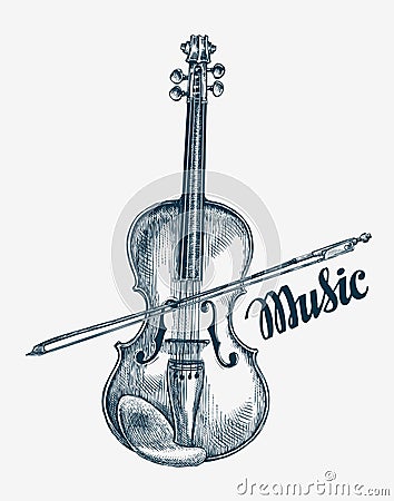 Hand drawn violin vector illustration. Sketch musical instrument Vector Illustration
