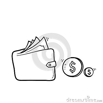 Hand drawn Wallet full of money, revenue increase, high interest rate, income growth, budget profit, financial fund growth, raise Vector Illustration