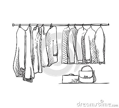 Hand drawn wardrobe sketch. Clothes. Vector Illustration