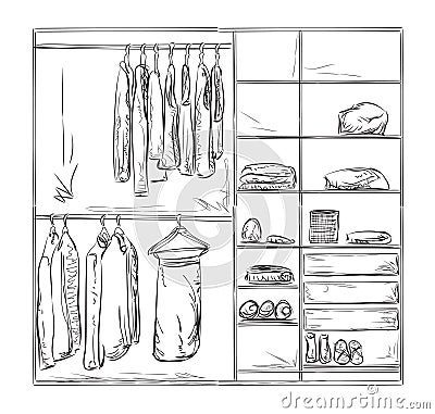 Hand drawn wardrobe sketch. Vector Illustration