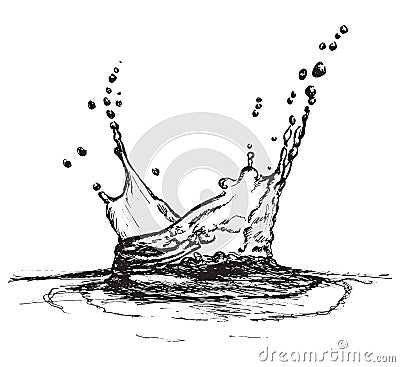 Hand drawn water or milk splash on white background Vector Illustration