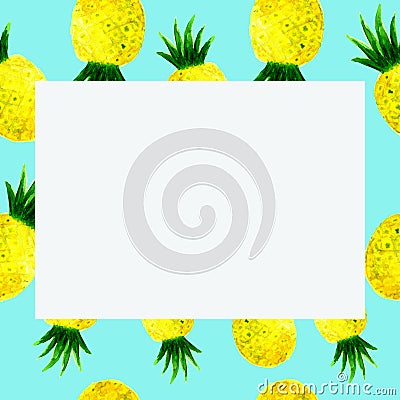 Watercolor ananas frame on blue Stock Photo