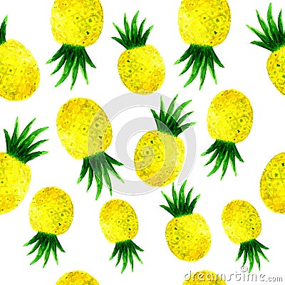 Watercolor ananas seamless pattern on white Stock Photo