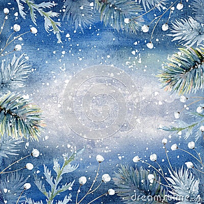 Hand drawn watercolor blue winter background Stock Photo