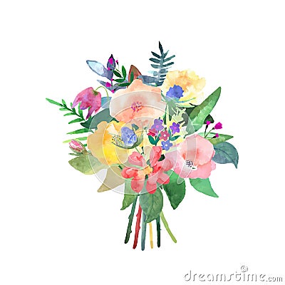 Hand drawn watercolor bouquet. elements. Design for car Vector Illustration