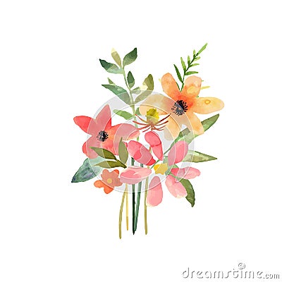 Hand drawn watercolor bouquet. Isolated elements. Vector. Vector Illustration