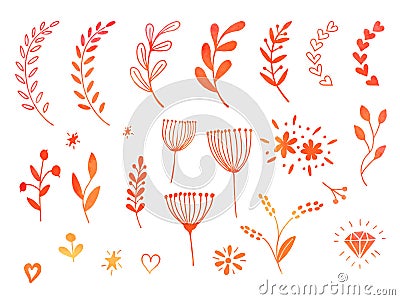 Hand drawn watercolor doodle design elements Vector Illustration