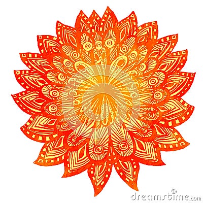 Hand drawn watercolor doodle orange flower. Indian Vector Illustration