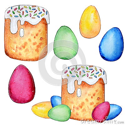 Hand drawn watercolor Easter set Stock Photo