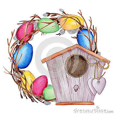 Hand drawn watercolor Easter wreath Stock Photo