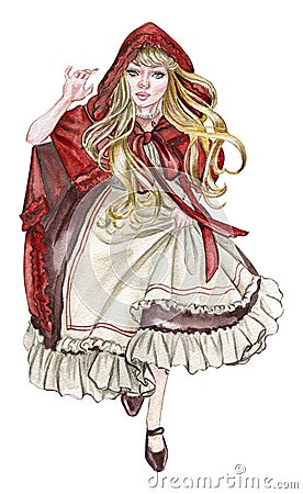 watercolor runnung girl from red Riding Hood Vector Illustration