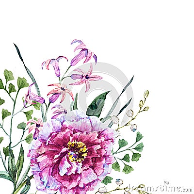 Hand drawn watercolor flowers Stock Photo