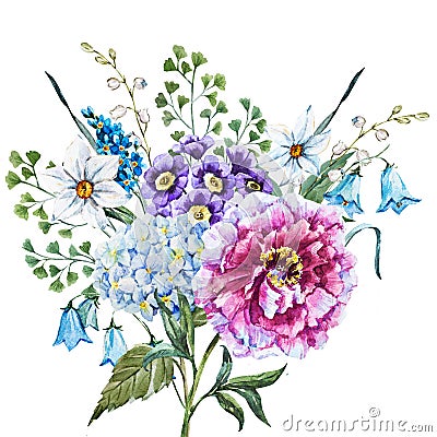 Hand drawn watercolor flowers Stock Photo