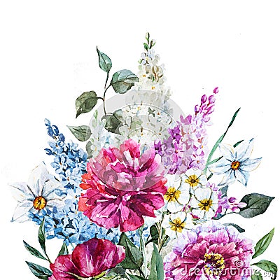 Hand drawn watercolor flowers Stock Photo