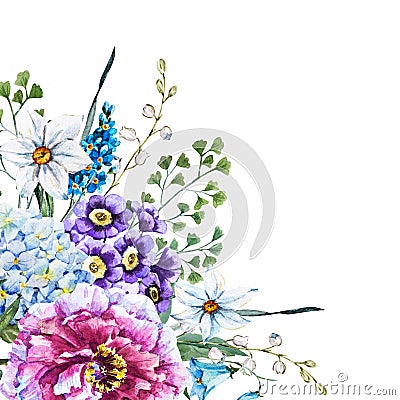 Hand drawn watercolor flowers Stock Photo