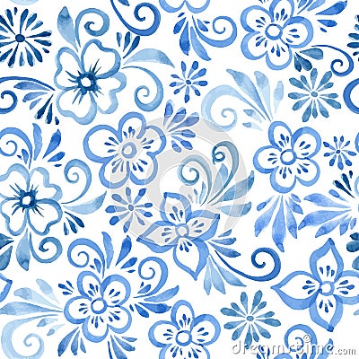 Hand drawn Watercolor Flowers seamless pattern. Vector Illustration