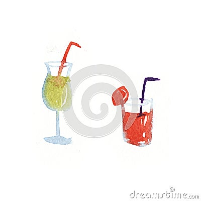 Watercolor glasses with cocktails isolated Stock Photo