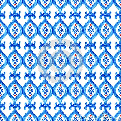 Hand drawn watercolor ikat seamless ornament Stock Photo