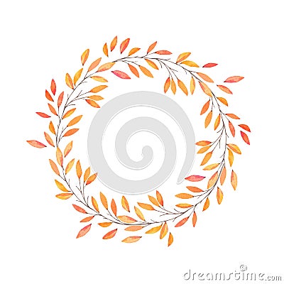 Hand drawn watercolor illustration. Autumn Wreath. Fall leaves. Cartoon Illustration