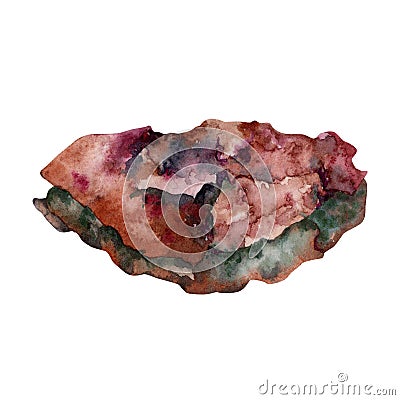 Hand drawn watercolor illustration of a coral sea rock. Tropical waters underwater collection isolated element. Textured beach Cartoon Illustration