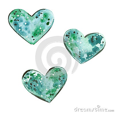 Watercolorillustration hearts elements in turquoise color Cartoon Illustration