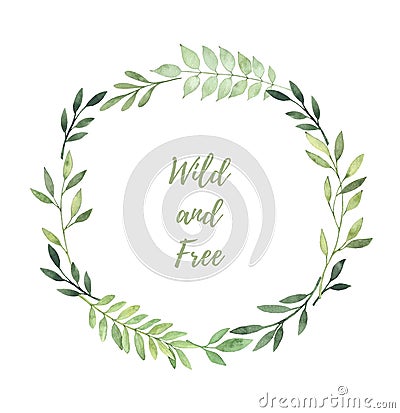 Hand drawn watercolor illustration. Laurel Wreath with leaves an Cartoon Illustration