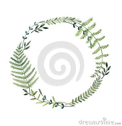 Hand drawn watercolor illustration. Laurel Wreath with leaves an Cartoon Illustration