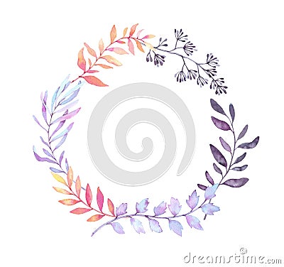 Hand drawn watercolor illustration. Laurel Wreath with leaves an Cartoon Illustration