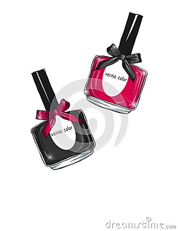 Hand drawn Watercolor illustration of nail polish bottles fashion and beauty illustration Cartoon Illustration