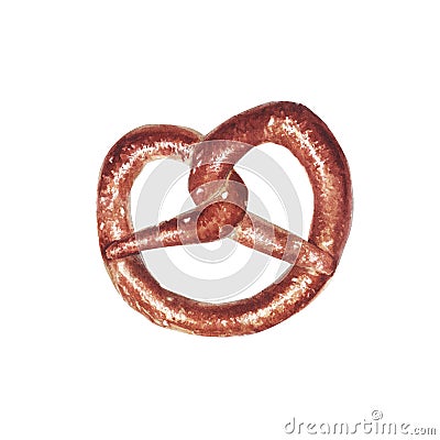 Hand drawn watercolor illustration of tasty pretzel isolated on white background Cartoon Illustration