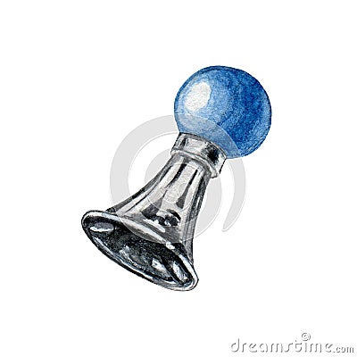 Hand drawn watercolor illustration of a vintage metal air horn with blue rubber Cartoon Illustration