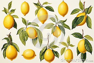 Watercolor lemon fruit isolated on white. AI Generated Stock Photo