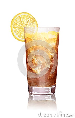 Hand drawn watercolor long island ice tea cocktail on white background Cartoon Illustration