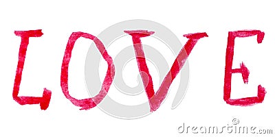 Hand-drawn watercolor magenta word LOVE, isolated Stock Photo