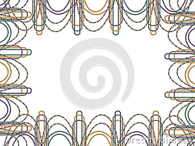 Hand drawn watercolor Mardi Gras carnival symbols. Garland hanging glass bead pearl strings, gold purple green Stock Photo