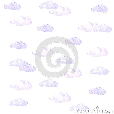 Watercolor nice clouds background on white Cartoon Illustration