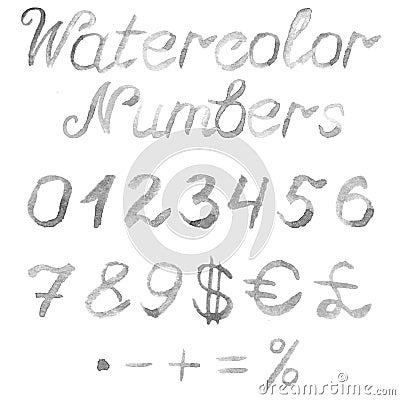 Hand drawn watercolor numbers. Vector Illustration