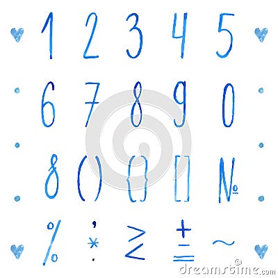 Hand drawn watercolor numbers and mathematical Vector Illustration