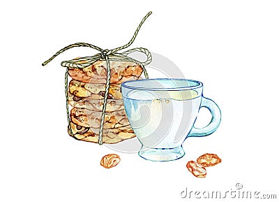 Hand drawn in watercolor oatmeal cookies Stock Photo